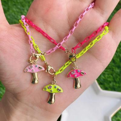 China TRENDY Women Gold Plated 2021 Fashion Jewelry Enamel Mushroom Charm Brass Chain Necklace for sale