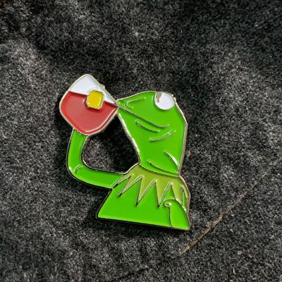 China Drinking Black Europe Green Frog Tea Metal Badge Central Statistical Institute Alloy Pin Popular Gif for sale