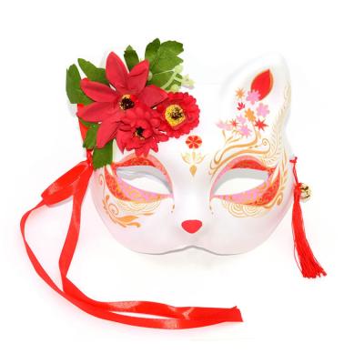 China Hand Painted Half Face Fox Kitsune Mask Halloween Cosplay Party Paper Mask for sale