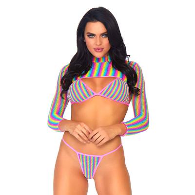 China High quality sheer sexy party hot lingerie for women rainbow net bikini set OEM/ODM for sale