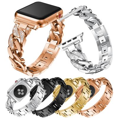 China Luxury Chain Strap Diamond Bracelet Watch Band For Apple Easy Hot Selling Watchband Metal Band for sale