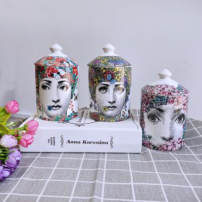 China Vintage Design Hand Made Face Sniffed Candle Holders Living Room Decoration Art Crafts Ceramic Jar Jewelry Home Storage Cup for sale