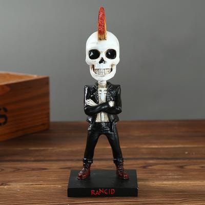 China Europe Halloween Custom Made Skeleton Bobbleheads Shaking Doll Shaking Head For Car Decoration Birthday Gift Resin Figurine Crafts for sale