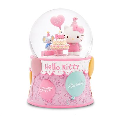 China Custom Europe Resin Kitty Snow Globe Glass Water Globe Keepsake For Girls Birthday Snow Globe Luxury Resin Musical Base for sale