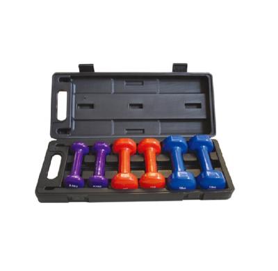 China Universal Wholesale Neoprene Vinyl Dipping Dumbbell Set With Plastic Box Case Rack Gym Fitness for sale