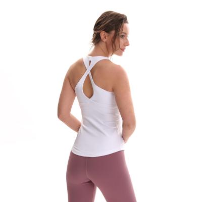 China UGOO Amazon QUICK DRY Hot Selling Fitness Yoga High Elastic Shockproof Tank Top With Chest Pad for sale