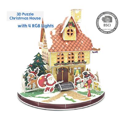 China Cartoon 3D LED Toy Puzzle Christmas Castle for Kids, A Cool Night Display, Celebrate the Holidays for sale