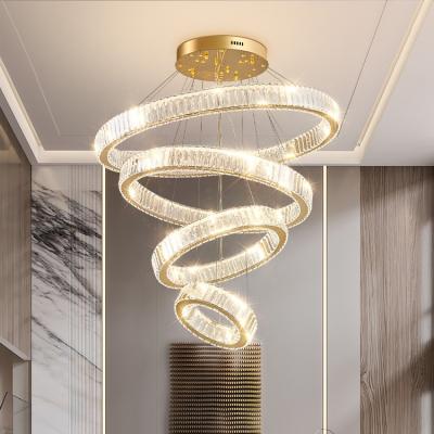 China Modern Luxurious Design Indoor Decoration Fixture Hotel Villa home Luxury LED Ring Crystal Pendant Light for sale