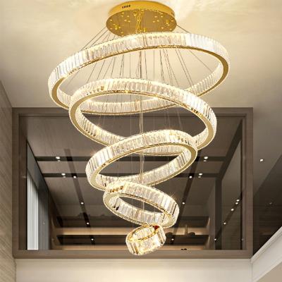 China Modern Custom Large Project Hotel Lobby Villa Decoration Chandelier Light Modern LED Ring Crystal Pendant Lamp for sale