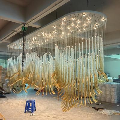 China Modern New Design L Shape Indoor Decoration Hotel Villa Staircase Modern LED Glass Chandelier for sale