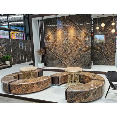 China Modern Slab Tile Living Room Wall Decoration Table Bench Top Black Gold Marble for sale