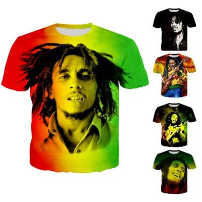 China Custom Designer Anti-Shrink Reggae Designer BobMarley Hip Hop Amazon's O-Neck 3D Casual Top Print Plus Size Casual T-shirts Mens T-shirts for sale