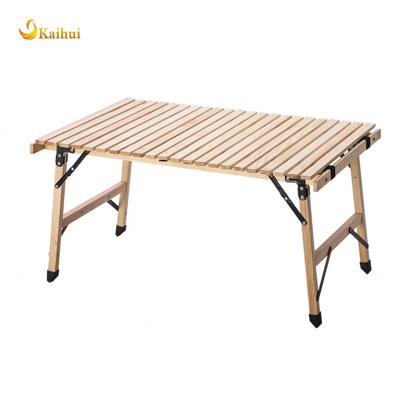 China Portable compact folding bamboo table egg roll table folding camping solid wood outdoor solid wood picnic table for sale