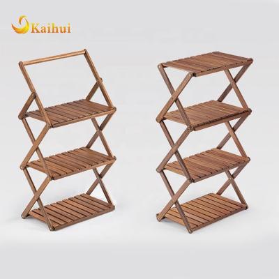 China Outdoor Camping Portable Solid Wood Table Folding Storage Folding Tabe Outdoor Multi-Layer Wood Storage Rack for sale