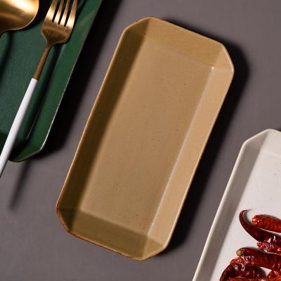 China Disposable Nordic Modern Home Ceramic Dish Pottrey Style Rectangle Dish Fashionable For Restaurant Hotel Gift Charger Dish for sale