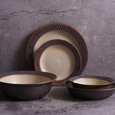 China Disposable Luxury OEM Customized Reactive Ceramic Dinnerware Luster Ceramic Stoneware Dinner Set Dinnerware With Cups Bowls Dishes for sale