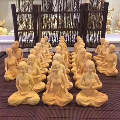 China Europe decoration craft gift wood carving car ornament yoga beauty figure statue for sale