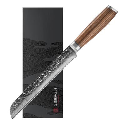 China Viable Bread Knife 8 Inch Damascus Knife Stainless Steel Knife With Zebra Wood Handle for sale