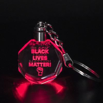 China China Wholesale Custom Lucky Laser Engraving Glass Bottle Photo Crystal Led Octagon Light White Crystal Key Chain for sale