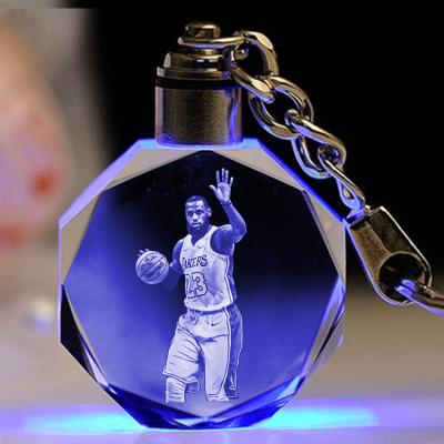 China China Wholesale 3D Laser Engraving Blank PhotoTransparent Glass Led Healing Crystal Keychain nba memorial key chain for sale