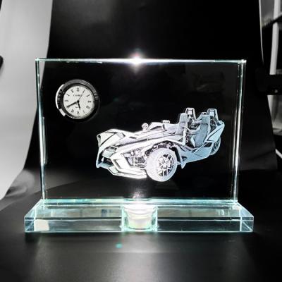 China 2022 New China design k9 blank sublimation crystal clock trophy custom engraved 3d logo crystal clock for sale