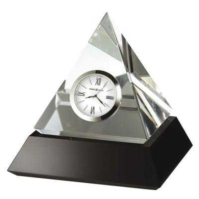 China China Custom Logo Pyramid Shape K9 Crystal Clock 60/80/100mm Office Decoration Business Gifts for sale