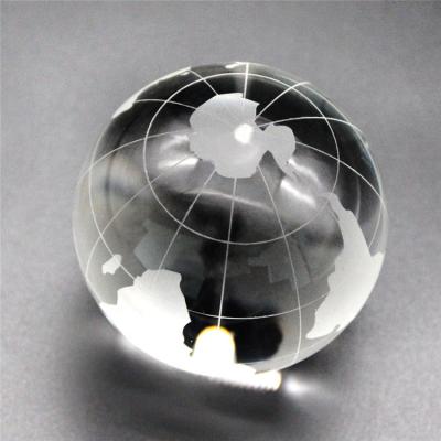 China Clear China Crystal Glass World Map Globe Sandblasted Paperweight Engraved Gifts for sale