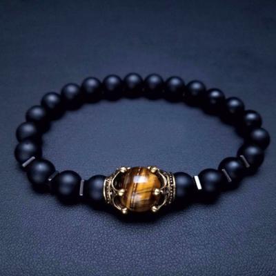 China Amazon FASHIONABLE Bestselling Colorful Blue Color Men's Natural Tiger's Eye Stone Bracelet Luxury Gifts for Men Boys for sale