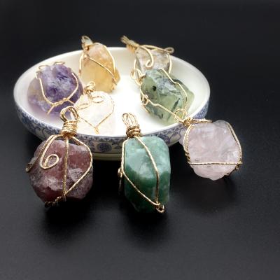 China Casual/Sporty Natural Gemstone Pendants Wrapping Large Yellow White Pink Amethyst Crystal Pendant Sweater Necklace Chain Ore Silk for sale