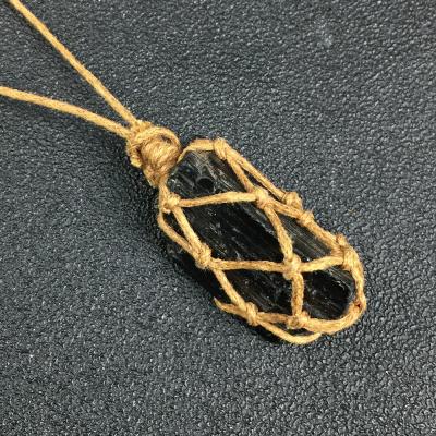 China Crystal Black Tourmaline Rough Stone Pendant Black Tourmaline Hand Casual/Sporty Natural Rough Stone Pendant - Woven Tourmaline Necklace Pendant for sale