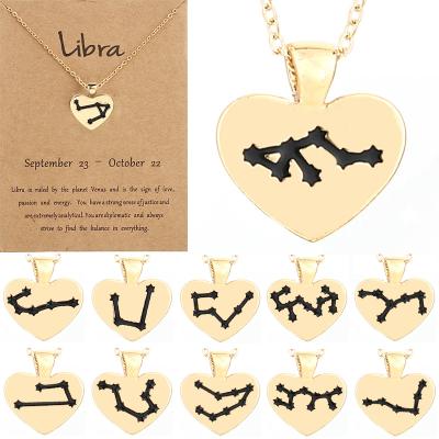 China FASHIONABLE Star 12 Sign Constellation Necklace Star 12 Zodiac Sign Heart Shape Horoscope Astrology Galaxy Choker Pendant Lover Gift for sale