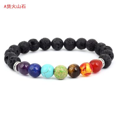 China Multi Natural Stone Lava Anti-fatigue Aromatherapy Yoga Stone Bracelet Europe and America 7 Chakras Anti-fatigue Healing Bracelet for sale