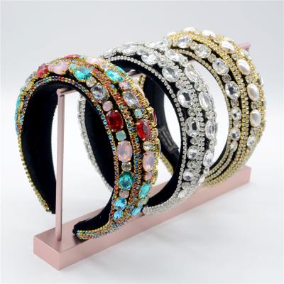 China Baroque hot selling European and American baroque headband 3cm width full rhinestone diamond color with diamond fashion prom headband for sale