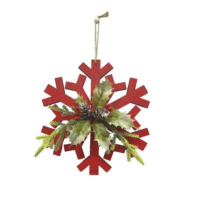 China YIXING Christmas/Halloween/Party Decorations Personalized Xmas Party Christmas Ornament Red Christmas Snowflake Hanging Wooden Pendants For Tree Decoration for sale