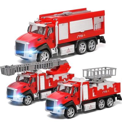 China Metal car with light metal fire truck toy kids simulation fire engine pull back funtion diecast model car for kids for sale