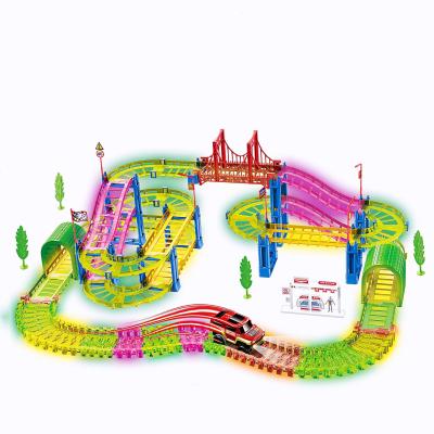 China Slot Car Toy For Kid's Building Glow In The Dark Rainbow Flexible Race Track Set Light Up Toy Cars Slot Car Kids Toy for sale