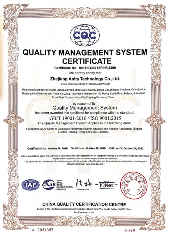 ISO9001 - Zhejiang Anita Technology Co., Ltd.