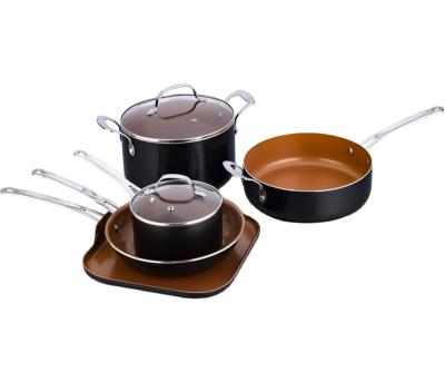 China Sustainable Induction Cooking Aluminum Pots and Pans Set Non Stick Cookwares Sets Copper Non Stick Cookware Set High Quality Home Cooking for sale