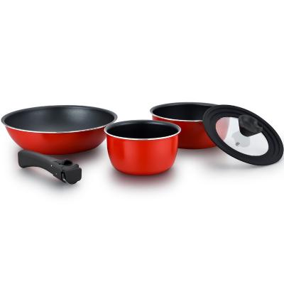 China New Design Sustainable Hot Sale Aluminum Milk Pot Nonstick Cookware Sets With Removable Handle for sale