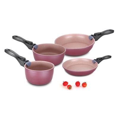 China Manufacturer China Metal Stick Non Coating Handle Set Red Aluminum Cookware for sale