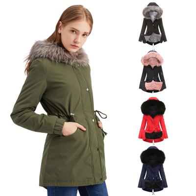 China Mid Length Hooded Winter Plus Size Waterproof Parka Coat Warm Plus Fleece Coat Plus Cotton Padded Coat 2021 for sale