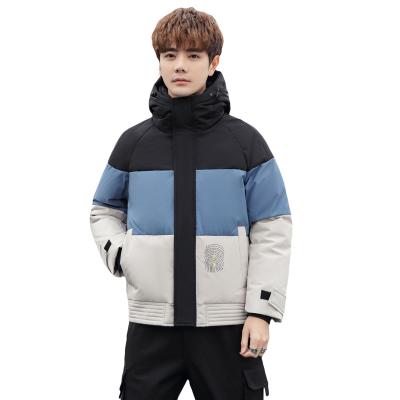 China Waterproof Men's Jackets 2021 Winter Fashion Stylish Custom Design Hooded Coat Mens Bubble Stripe Bomber Down Jacket for sale