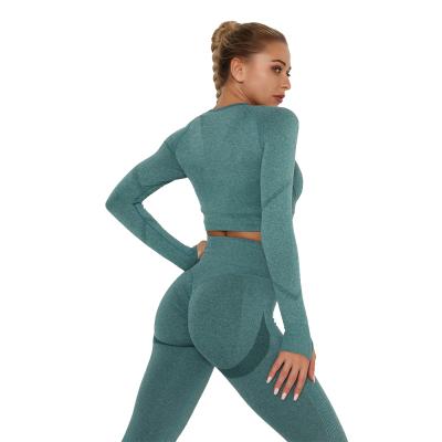 China Breathable Skinny Tracksuit Women's Bra Sets Long Sleeve High Waist Seamless Top Lift Up Leggings Gym Clothing Sports Suit for sale