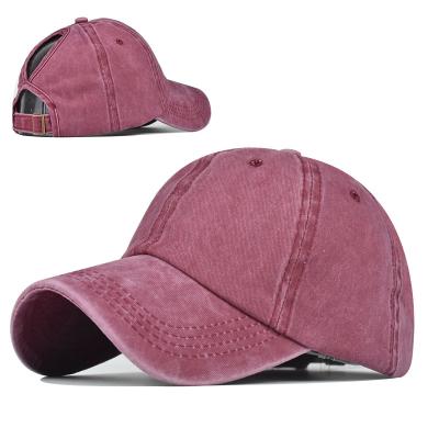 China COMMON 100% Cotton Washed Ponytail Hat Vintage Curved Brim Women Baseball Cap Hat Wholesale for sale