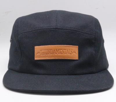 China JOINT Black Canvas High Quality Adult Custom Leather Patch Logo Original Branded Five Panel Flat Peaked Hat Cap From China for sale