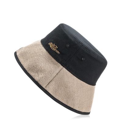 China Fashion\new wholesale comfortable\durable hemp brim designer leisure style bucket hat canvas crown hat for sale