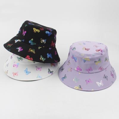 China Fashion \ Colorful Butterfly Pattern Bucket Hat Printing Comfortable \ Durable Single Layer Polyester Material Suitable For Girls for sale