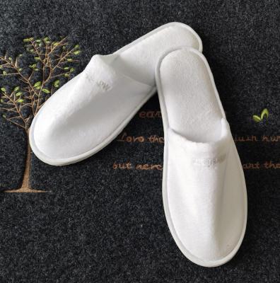 China Home Hotel Spa Traveling Open Toe Personalized White Custom Indoor Disposable Terry Bathroom Hotel Slippers for sale