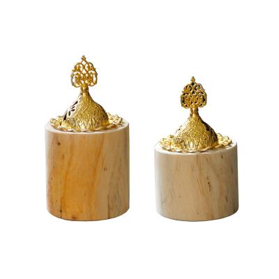 China Hot Fast Delivery 2021 New Luxury Gold Metal Hard Censer Wooden Incense Holder for sale