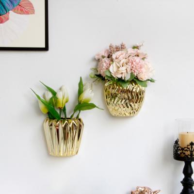 China Flower Vases Living Room Porcelain Luxury Plating Gold Ceramic Vases New Hard Warm Wall Hanging Ceramic Vase For Home Decor for sale